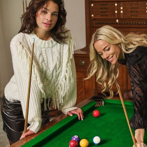 NWT ESQUALO White Fringe Cable Knit Sweater - Picture 1 of 9